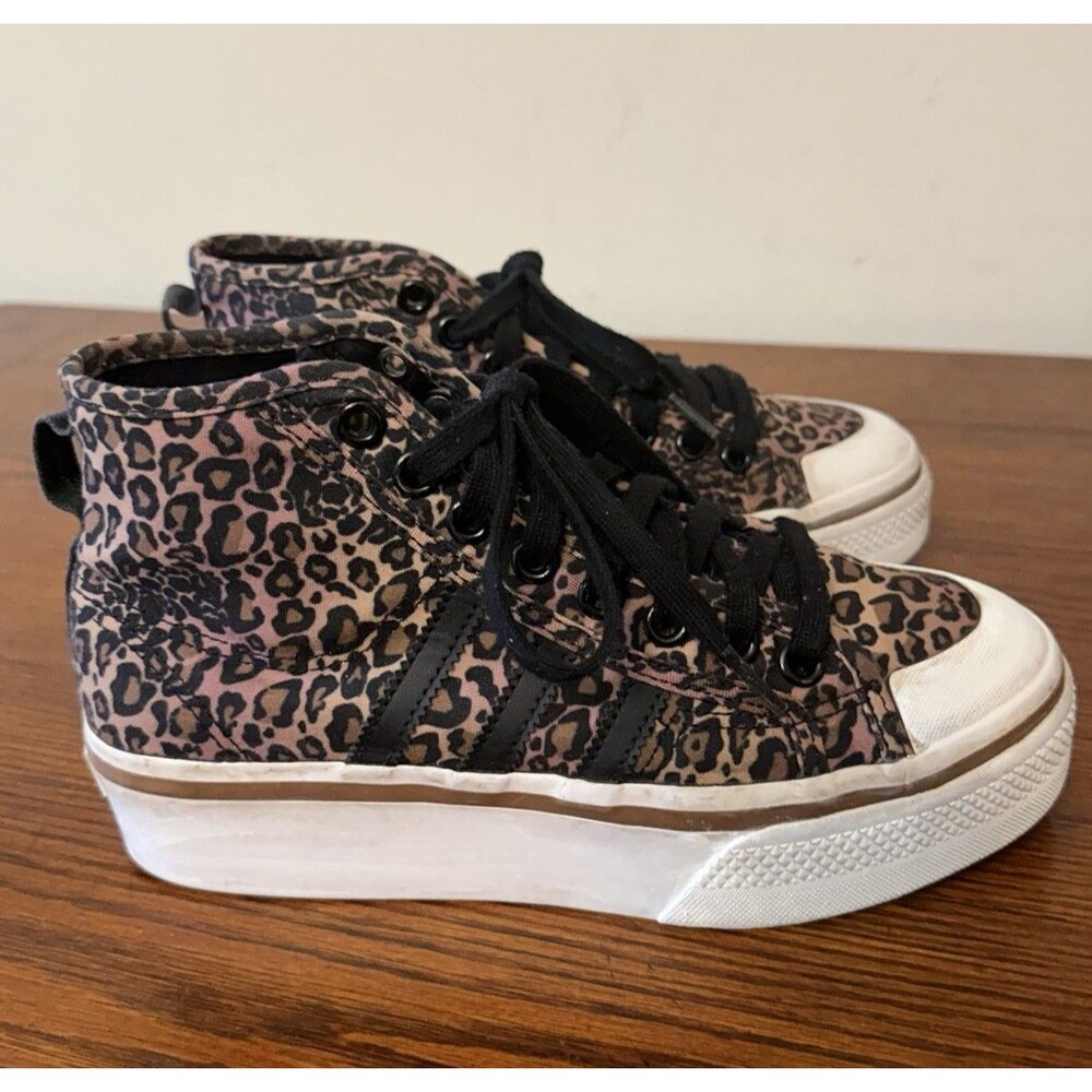 Adidas Nizza Platform Mid Shoes Women’s 7 Black/Brown Sneakers Leopard Prints